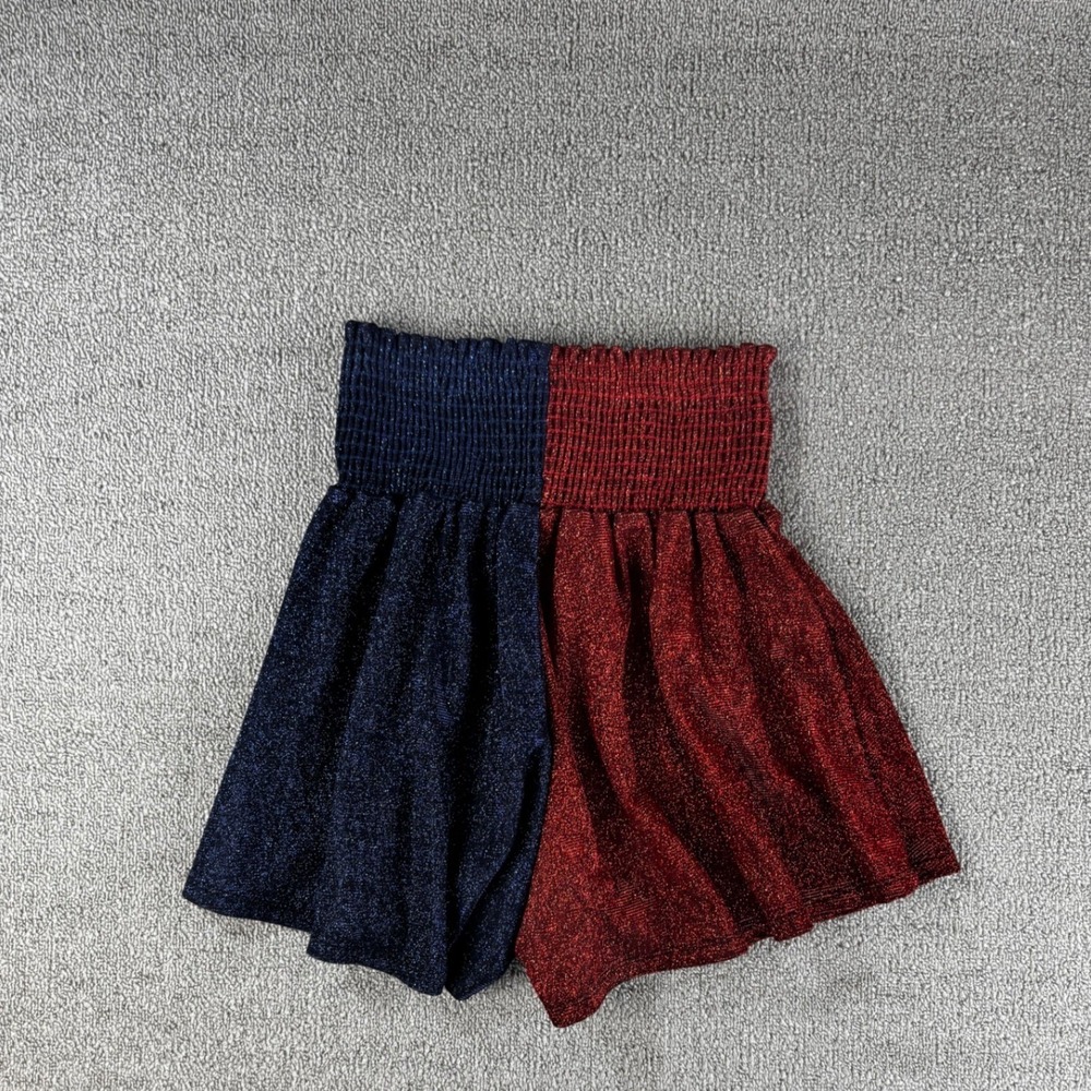 Peach Love Shorts‎ Womens Medium Red Blue Metallic Glitter Smocked High Waist